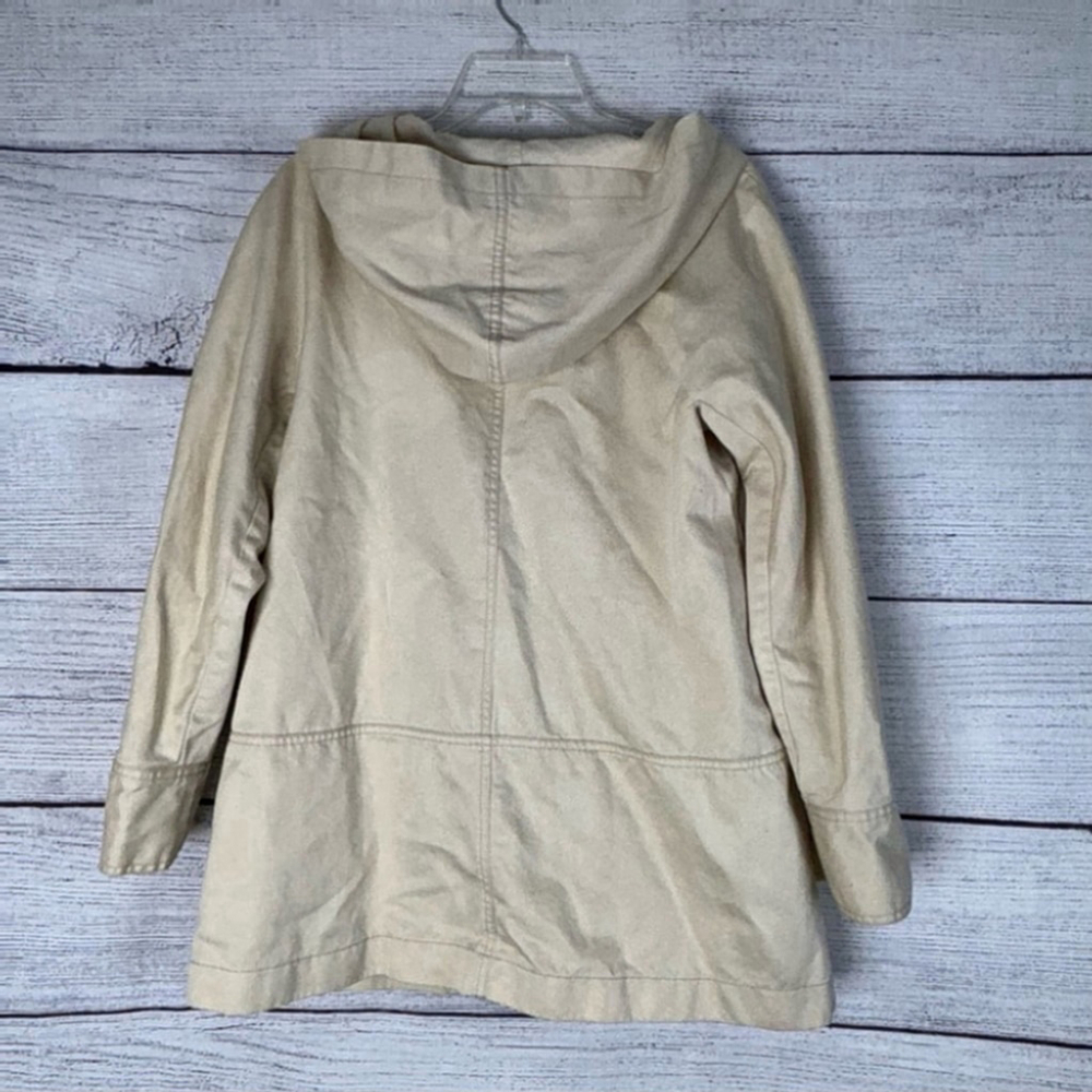 J Jill Women’s Hooded Hidden Button Cotton Linen Jacket Khaki Size M - Picture 5 of 5